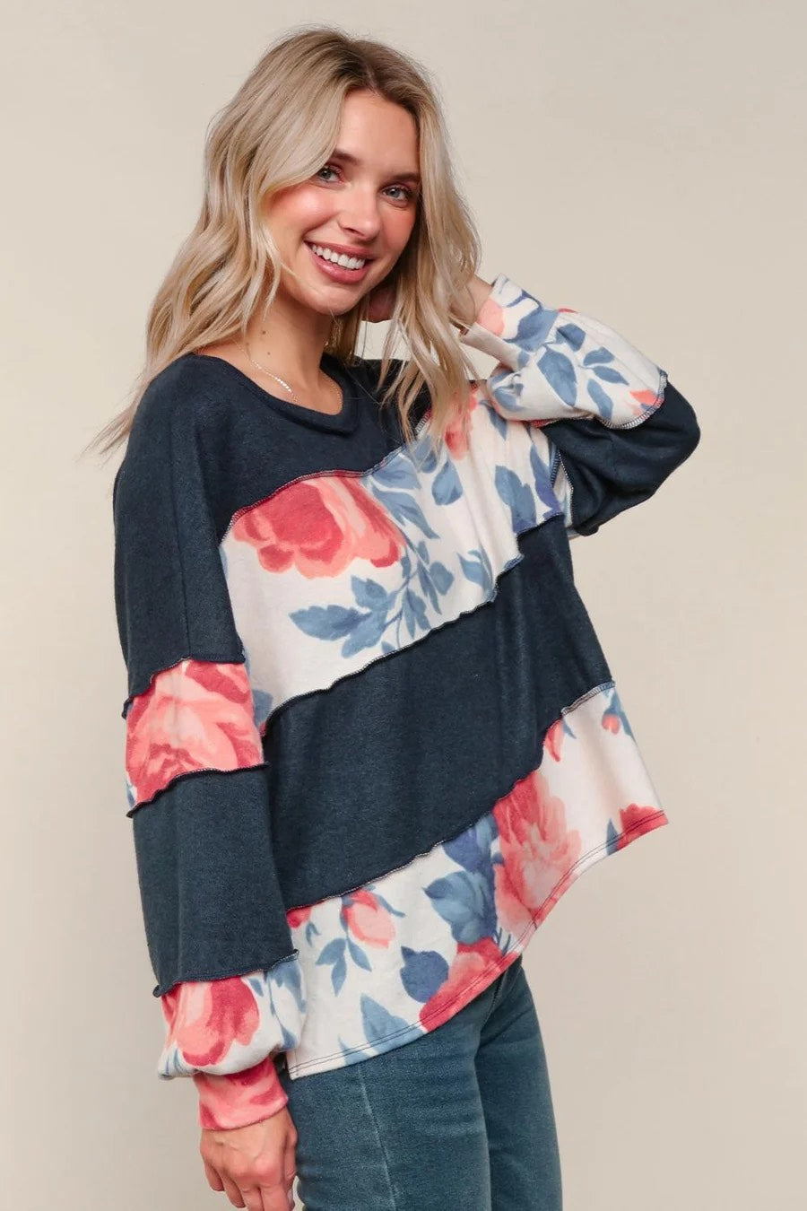Navy ColorblockTop with Florla Contrast Panels - Plus Size