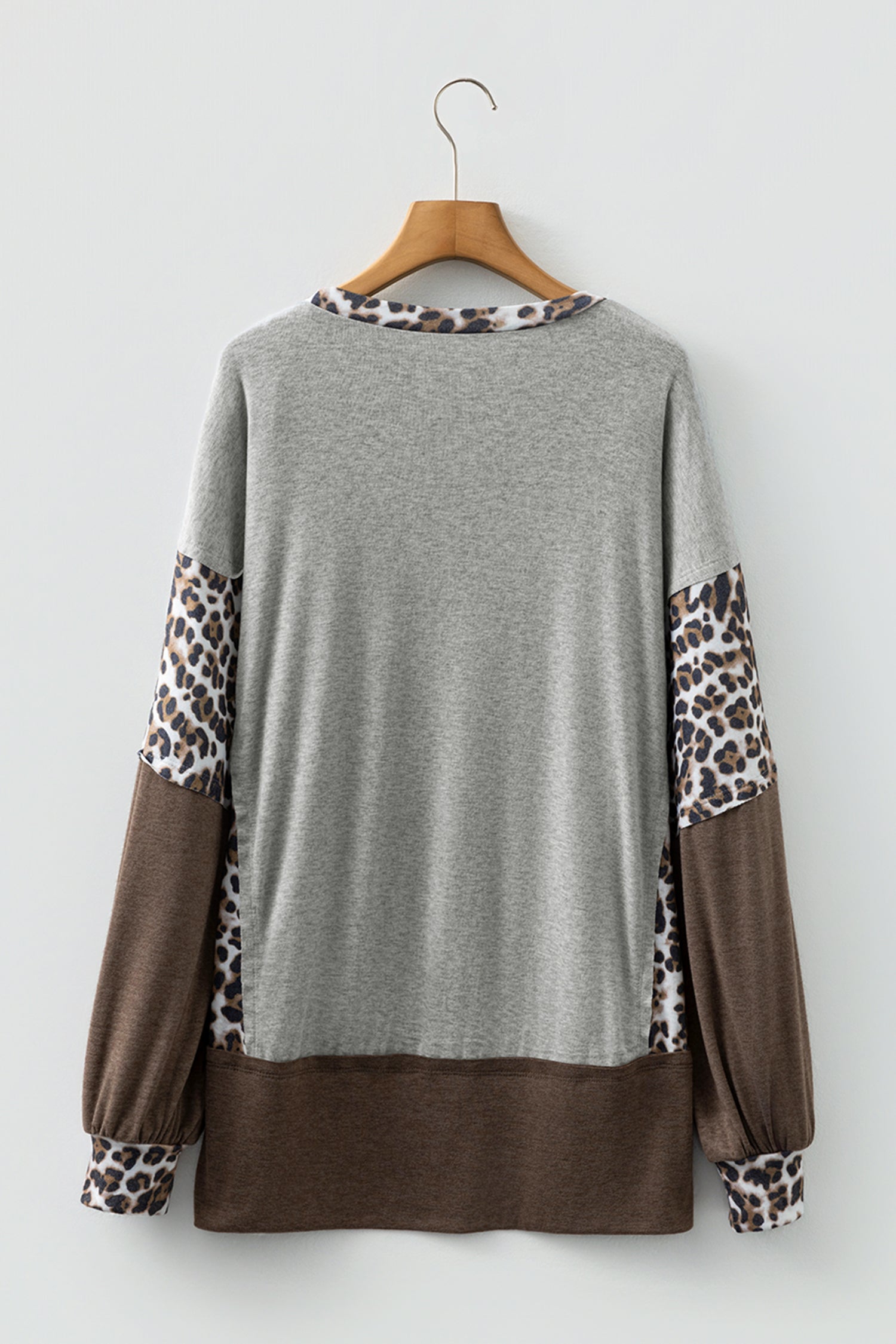 Grey Leopard Patchwork Dolman Sleeve High Low Baggy Top