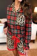 Plaid & Leopard Print Pajama Set