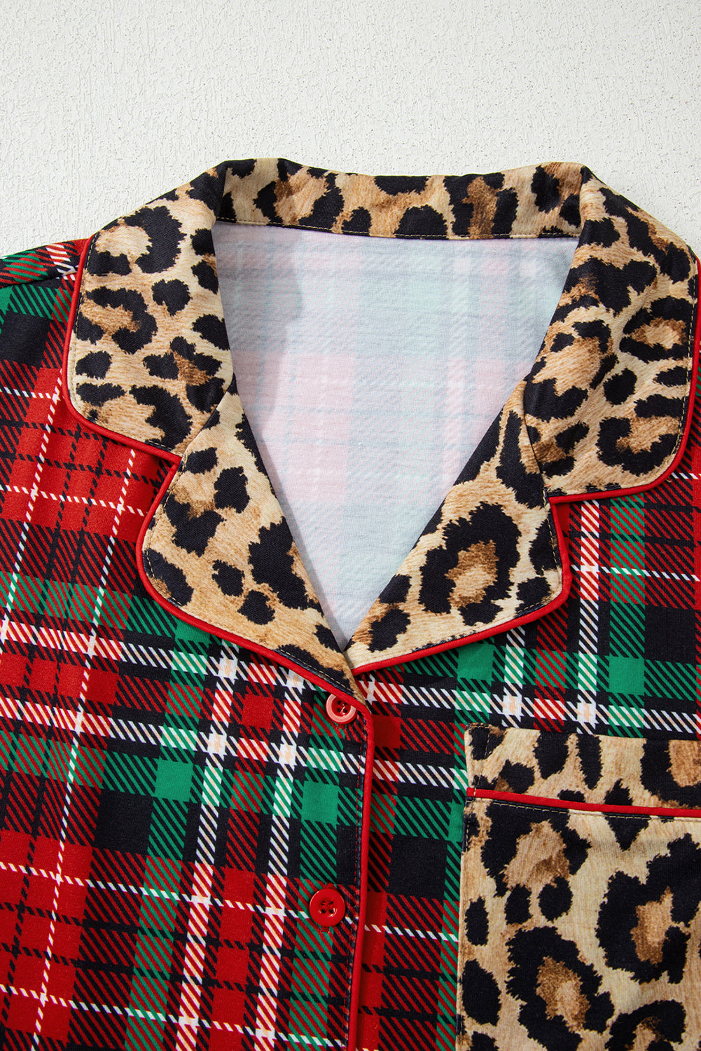 Plaid & Leopard Print Pajama Set