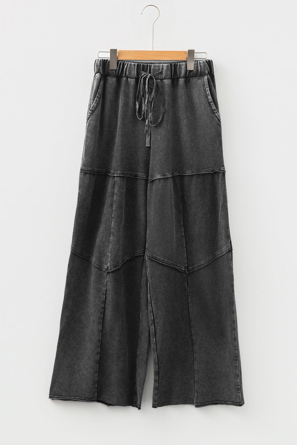 Mineral Washed Black Wide Leg Drawstring Pants